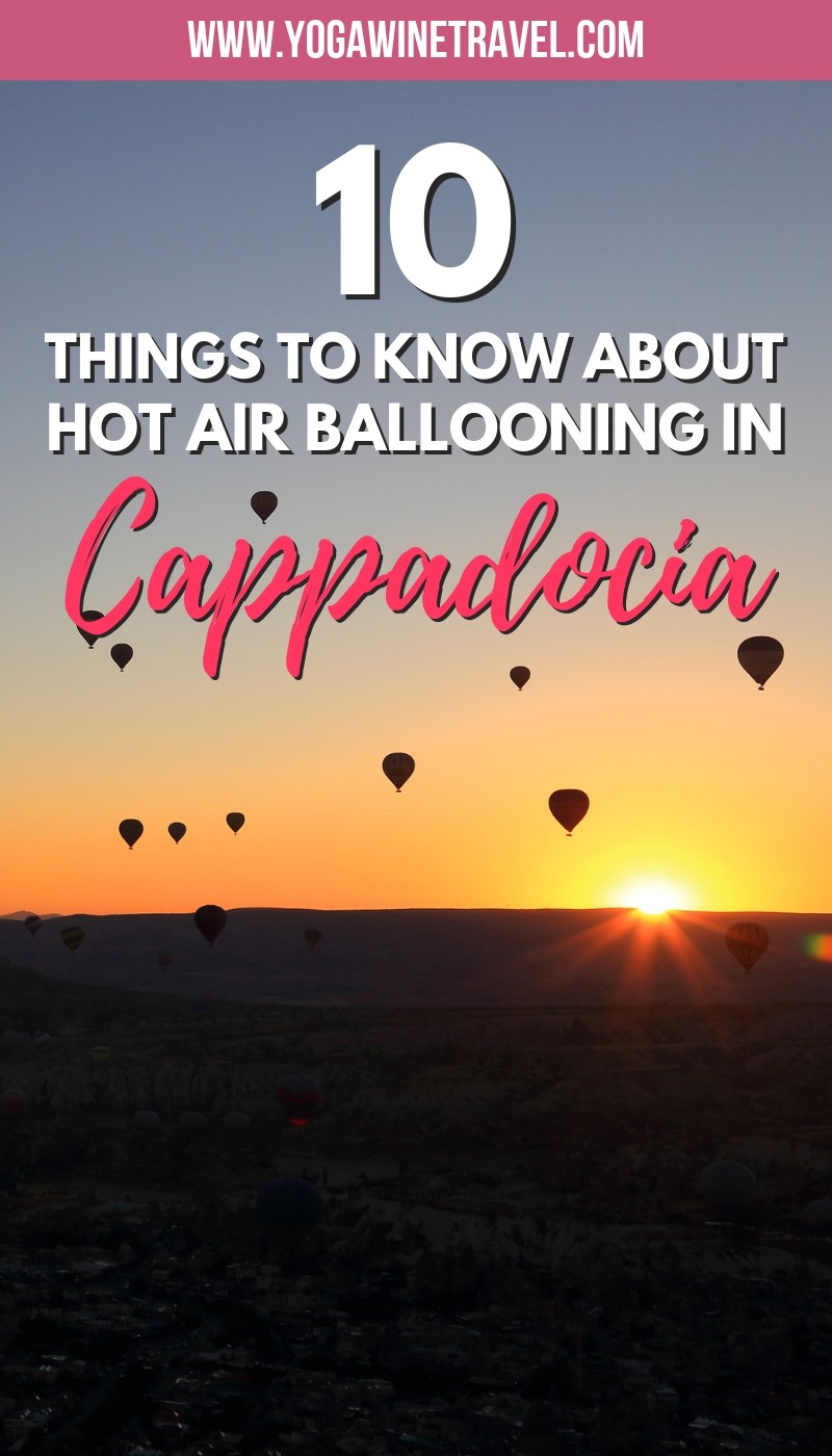 Hot air balloons at sunrise in Cappadocia Turkey with text overlay