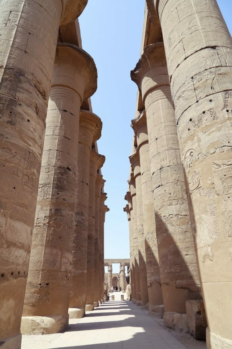 Columns in the Luxor Temple in Luxor Egypt