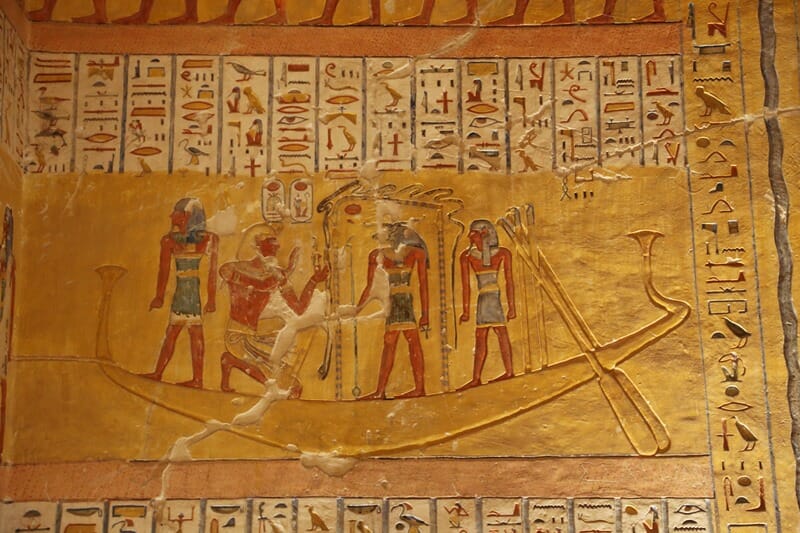 Funerary boat carving at the Valley of the Kings in Luxor Egypt