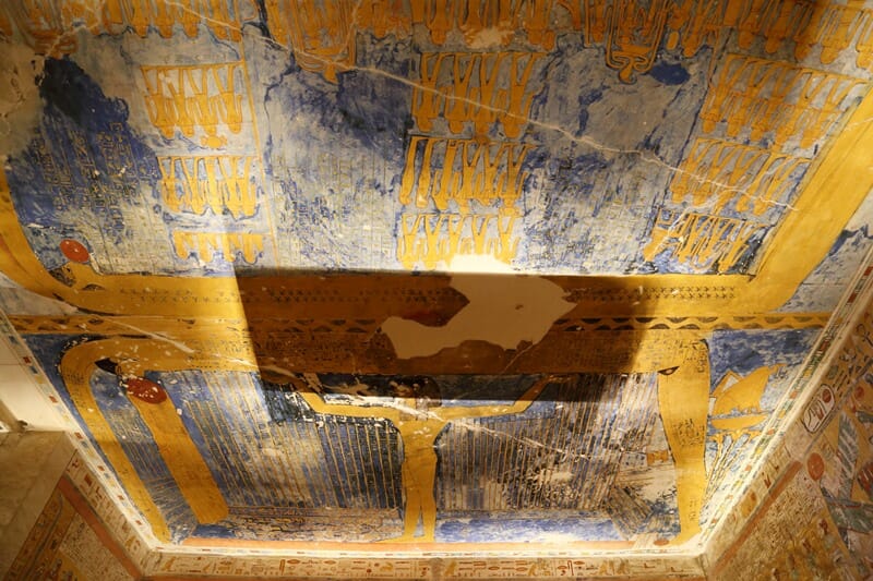 Goddess Nut painting in the Valley of the Kings in Luxor Egypt
