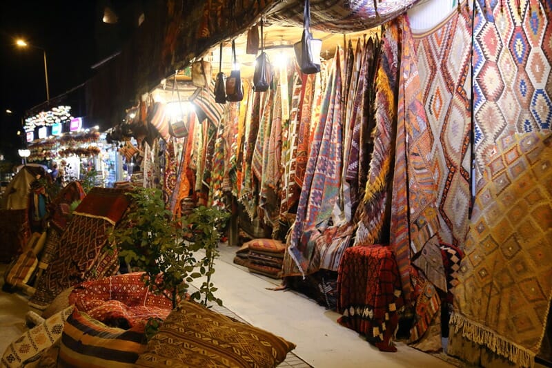 Goreme carpet shop at night in Cappadocia Turkey