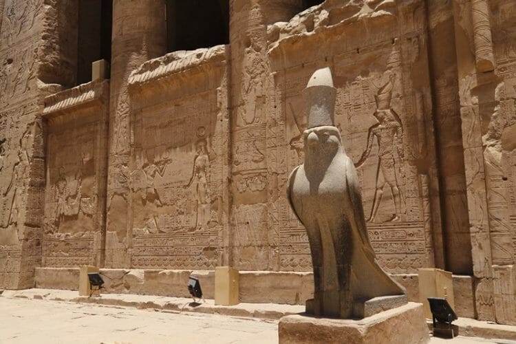 Granite falcon statue in Edfu Egypt