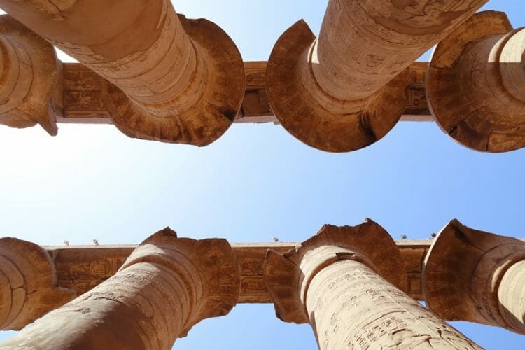 Hypostyle columns at the Karnak Temple Complex in Luxor Egypt