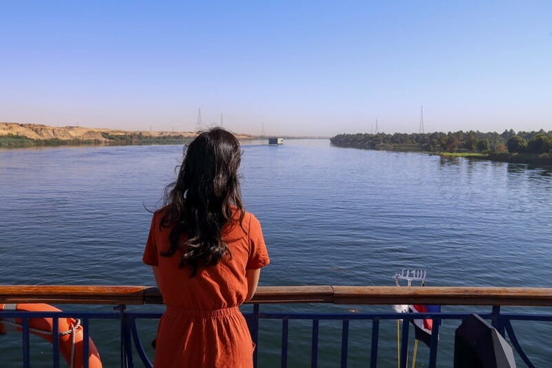 Nile cruise in Egypt standing on top deck