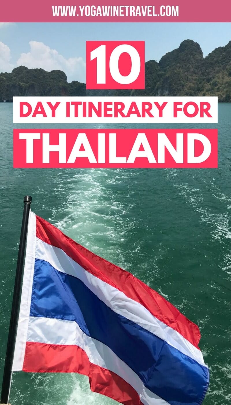 Thai flag with islands in the background and text overlay