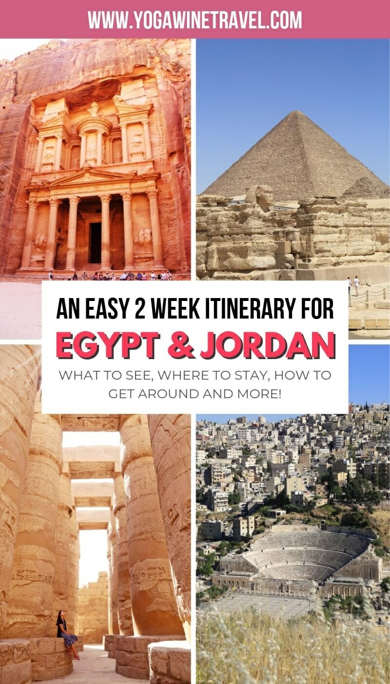 Collage of travel photos from Jordan and Egypt with text overlay