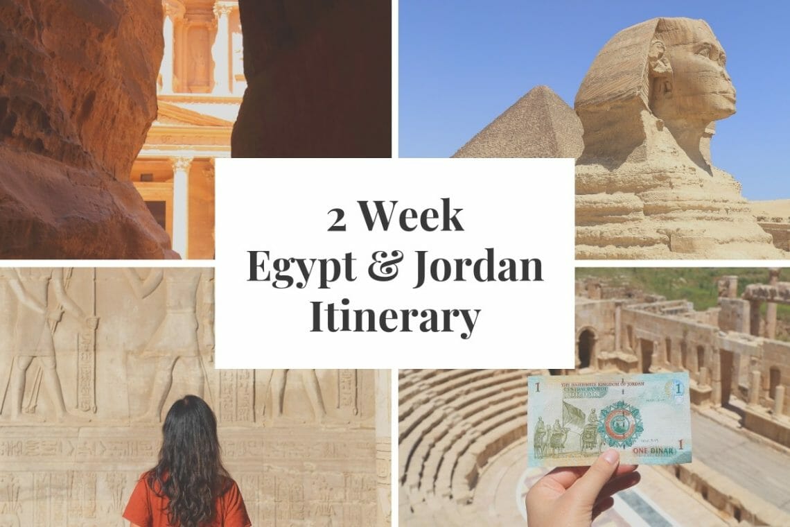 Collage of travel photos from Jordan and Egypt with text overlay