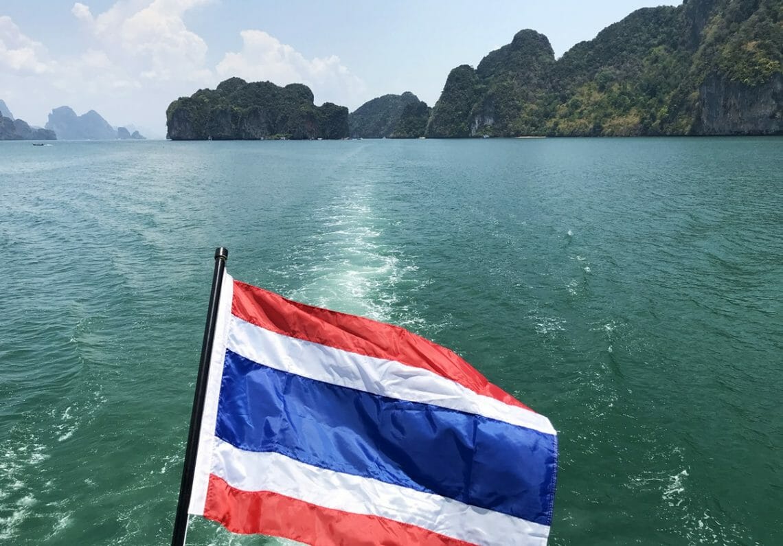 Thailand flag in Phang Nga Bay