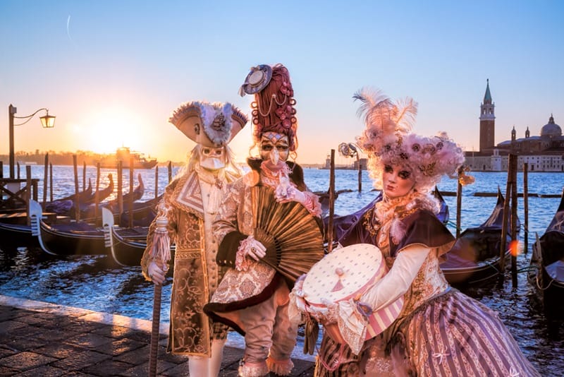 People with masks on during the Carnevale carnival in Venice, Italy