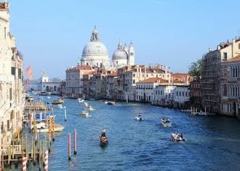 Grand Canal view from Ponte di Accademia in Venice Italy