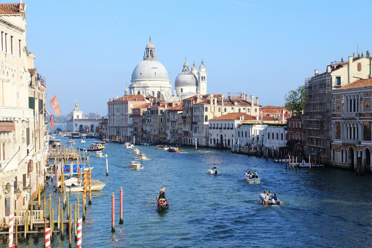 Grand Canal view from Ponte di Accademia in Venice Italy