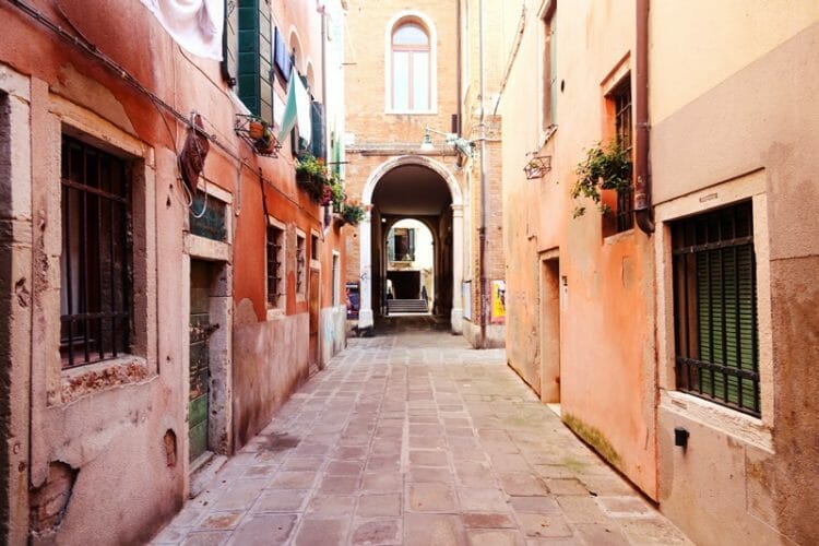 Quiet streets in Venice Italy