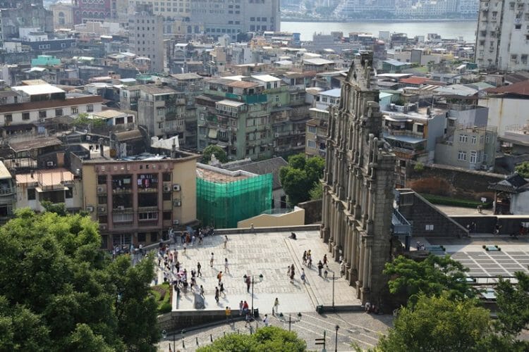 View of St Pauls Ruins from Mount Fortress in Macau