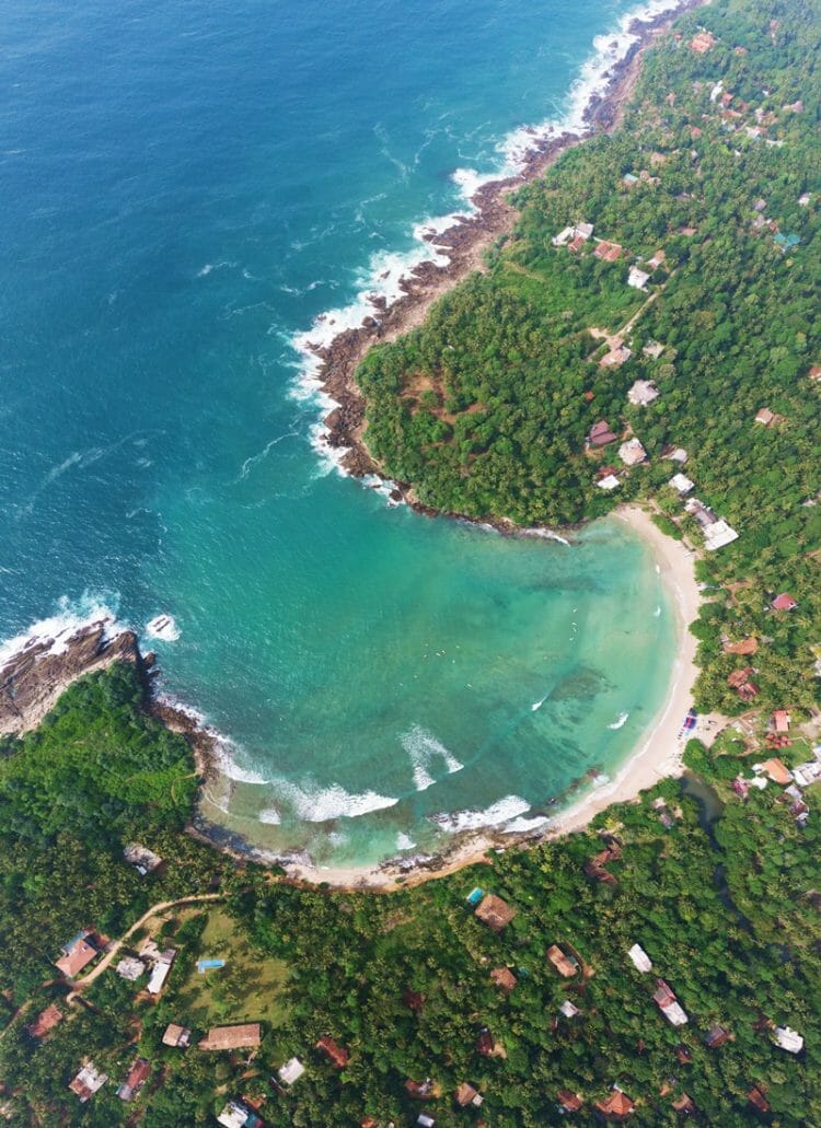 Hiriketiya beach in south Sri Lanka drone shot
