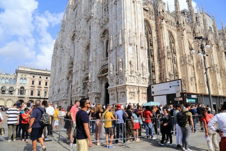 Line for the Duomo di Milano in Milan Italy