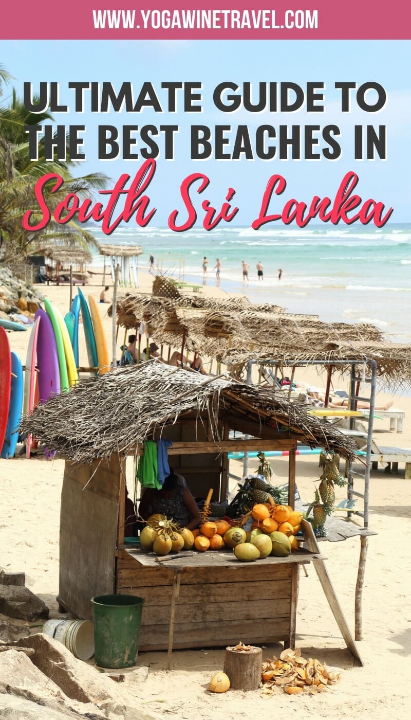 Coconut stand on a beach in Sri Lanka with text overlay