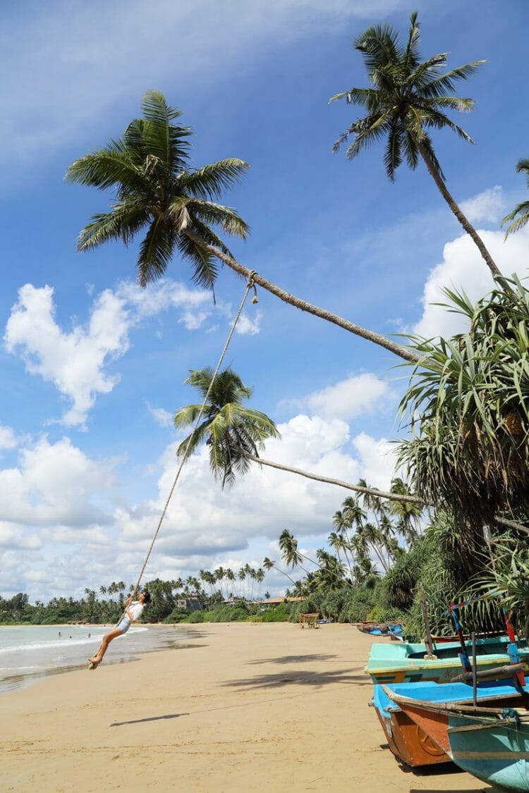 Rope swing at Pehebhiya Beach in Dickwella Sri Lanka