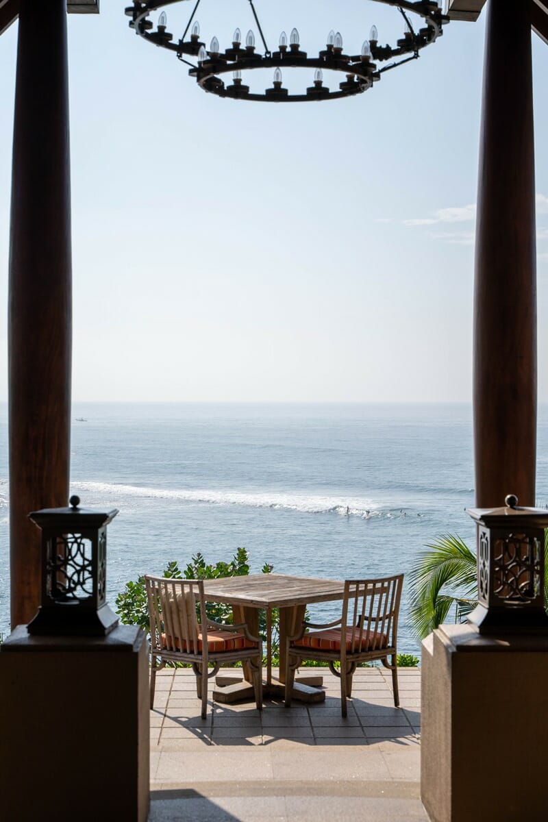 Watching the surfers from the Ocean Terrace at Cape Weligama in Sri Lanka