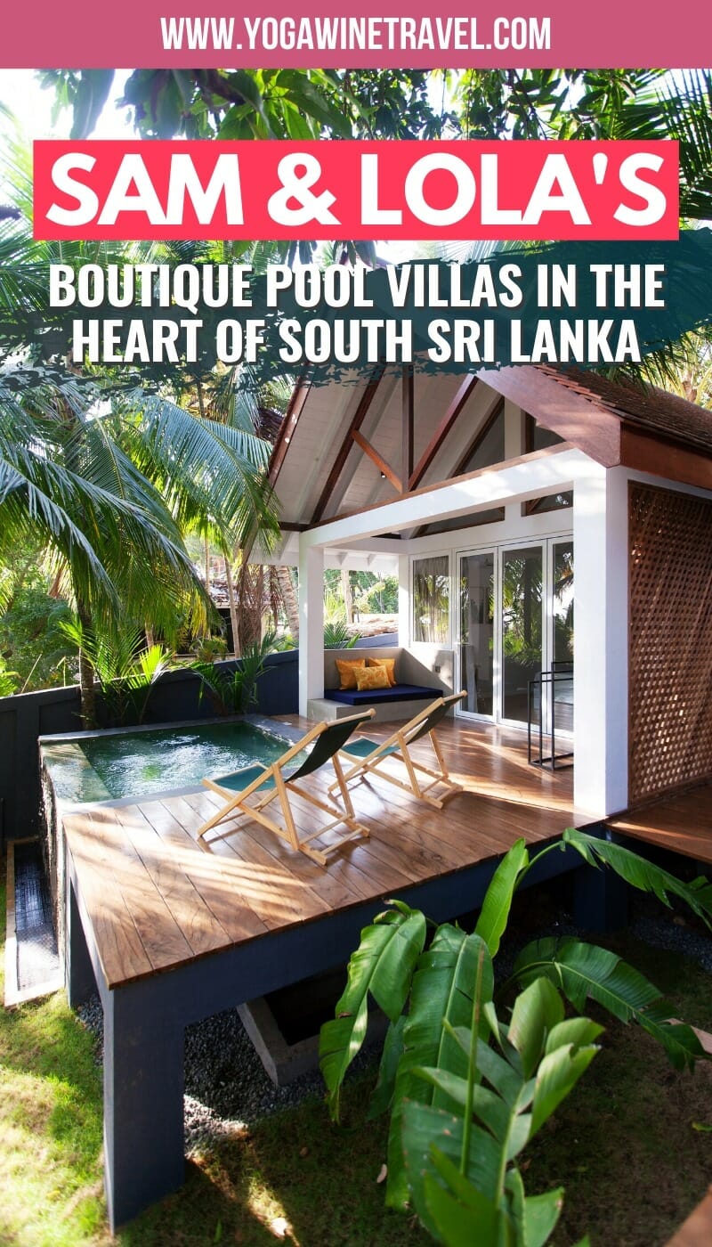 Sam and Lolas pool villas in Sri Lanka outdoor deck with text overlay