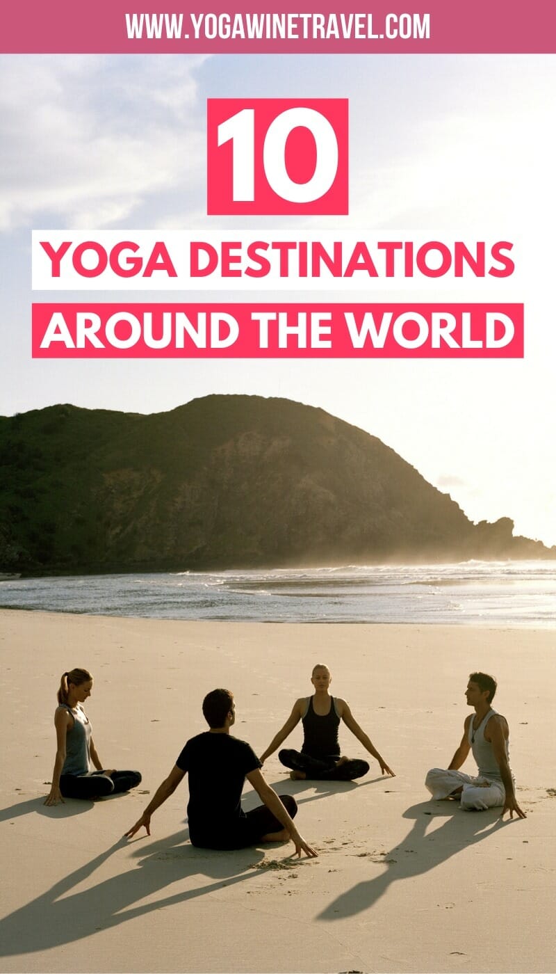 People sitting in a Yoga pose on the beach with text overlay
