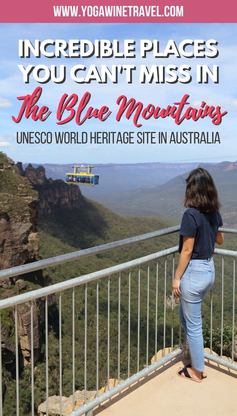 Katoomba Falls Lookout in the Blue Mountains in Australia with text overlay