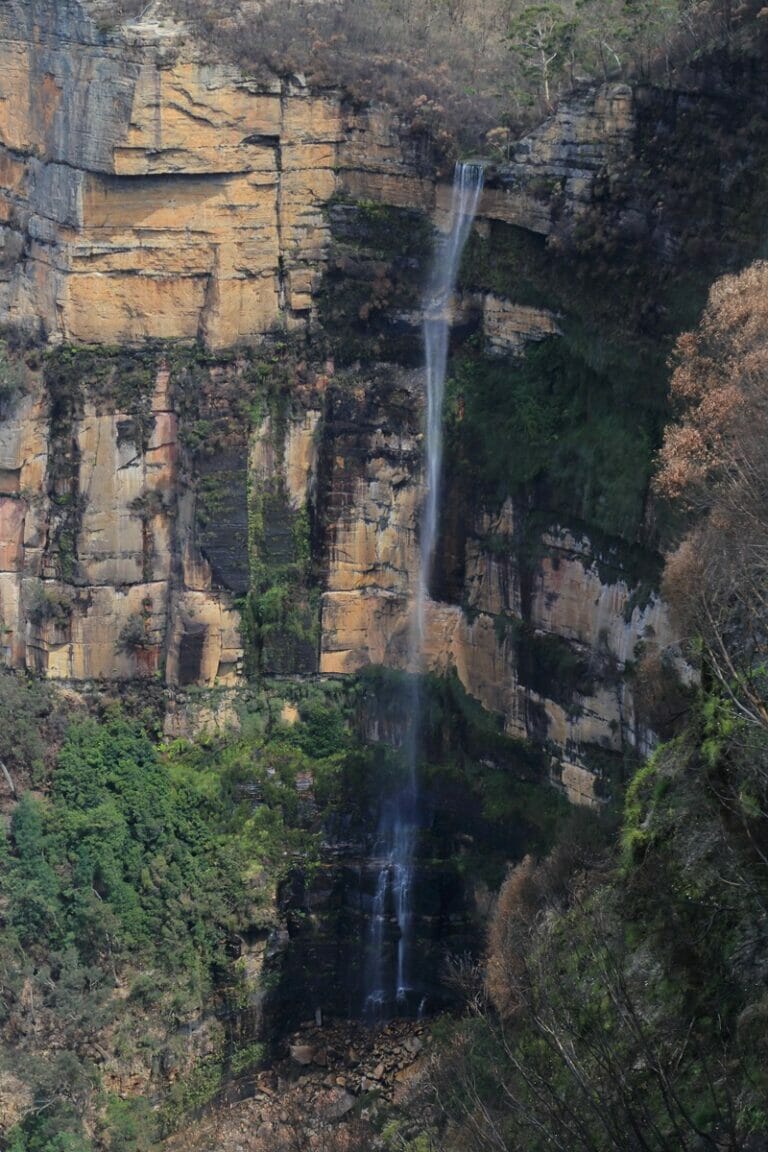 Bridal Veil Falls from Govetts Leap Lookout in the Blue Mountain National Park in Australia