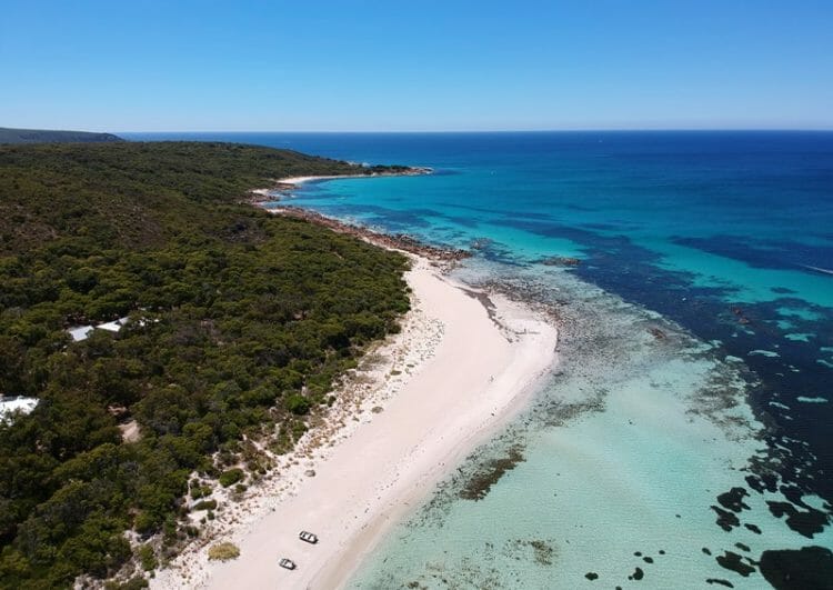 Eagle Bay beach in the Margaret River region in Australia drone shot