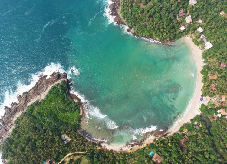 Hiriketiya Bay in Sri Lanka drone shot