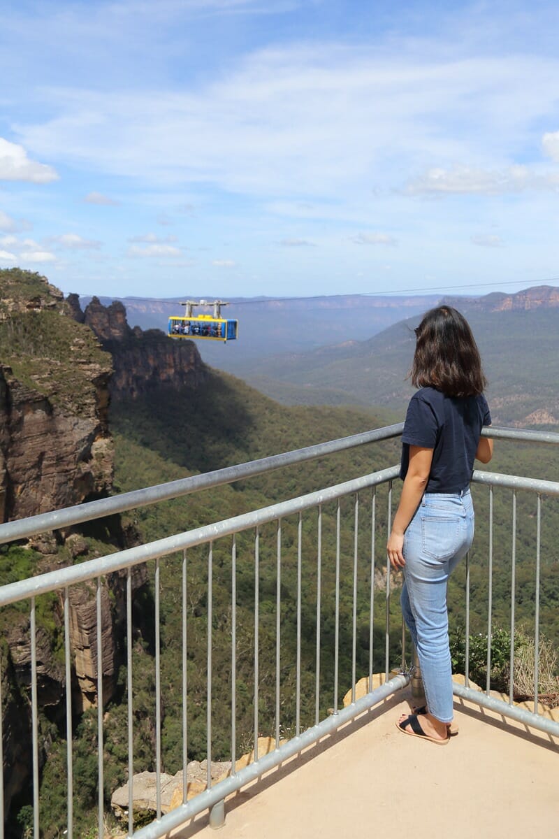 View of the Three Sisters from the Prince Henry Cliff Walk in the Blue Mountains in Australia