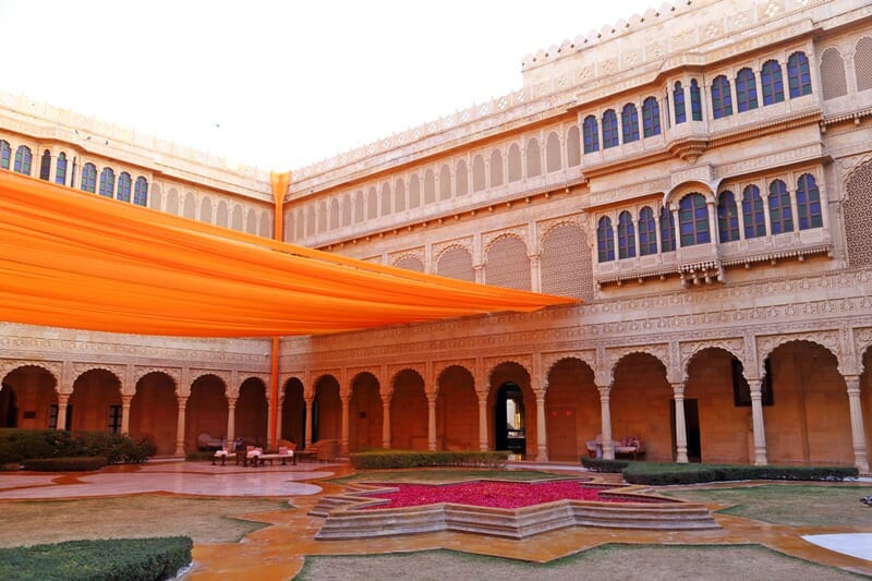 Suryagarh Hotel courtyard in Jaisalmer India