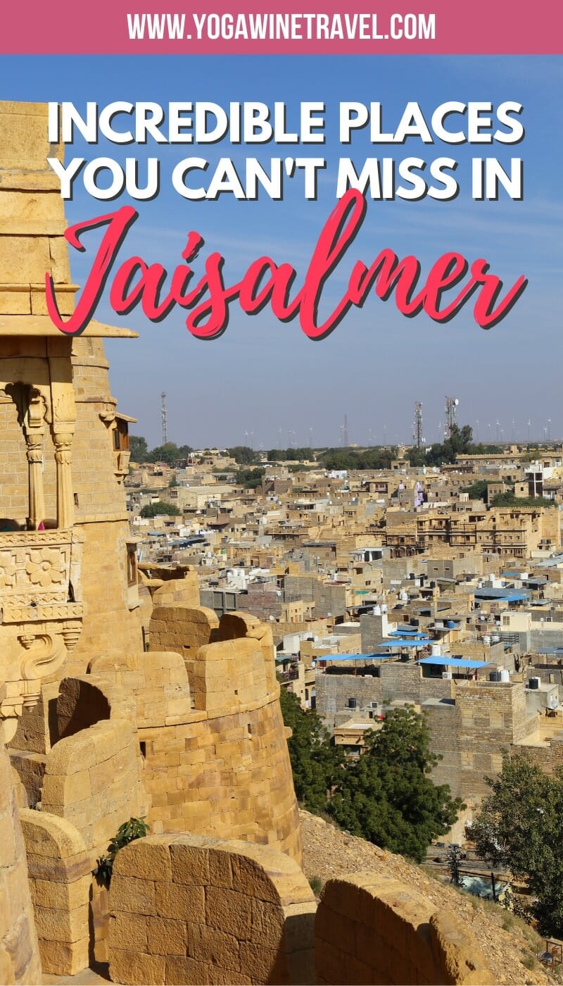 View of Jaisalmer from Sonar Quila in Jaisalmer India with text overlay