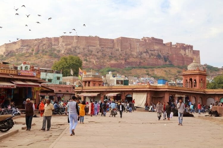 View of Mehrangarh Fort from Sardar Market in Jodhpur India