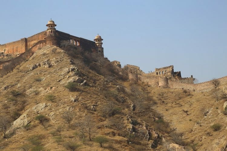 Fort walls at Amer Fort near Jaipur in India