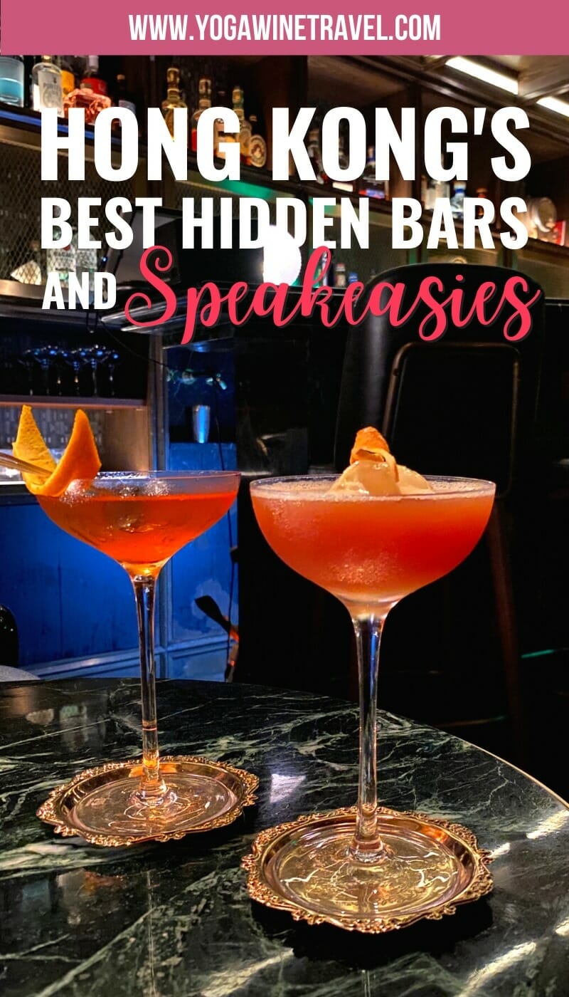 Cocktails in a speakeasy in Hong Kong with text overlay