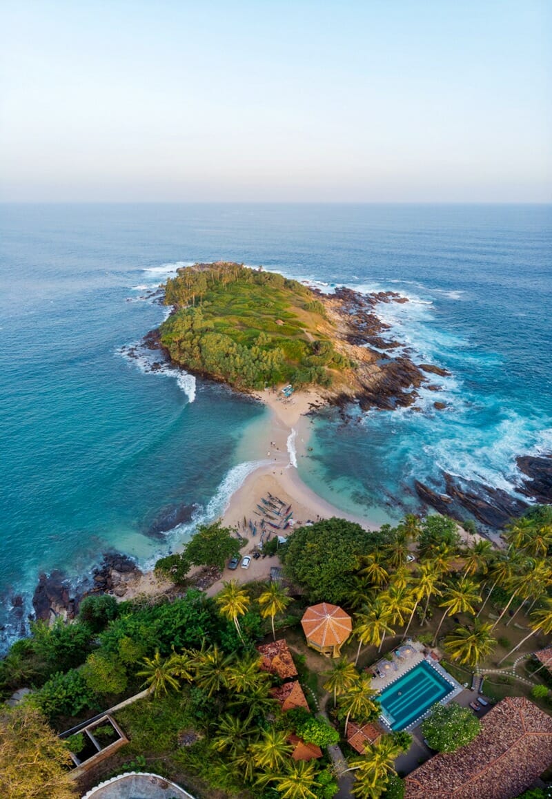 Blue Beach Island Nilwella Sri Lanka drone photo