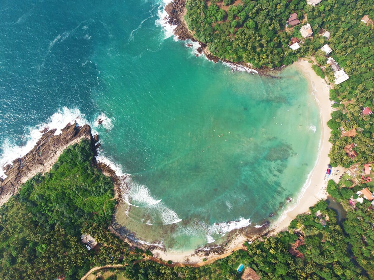 Drone shot of Hiriketiya Bay in Sri Lanka