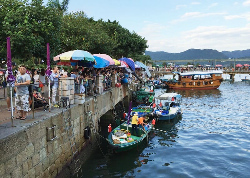 Floating seafood vendors in Sai Kung Hong Kong