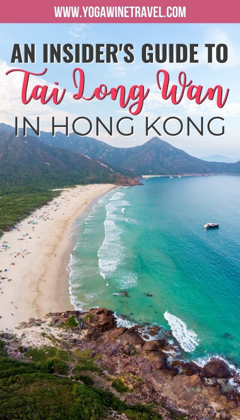 Drone photo of Ham Tin Beach in Tai Long Wan Hong Kong with text overlay
