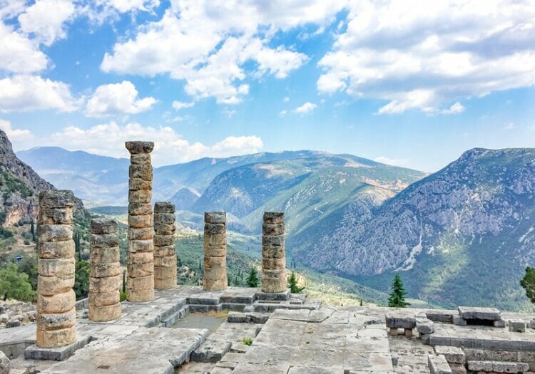 Columns at Temple of Apollo in Delphi Greece