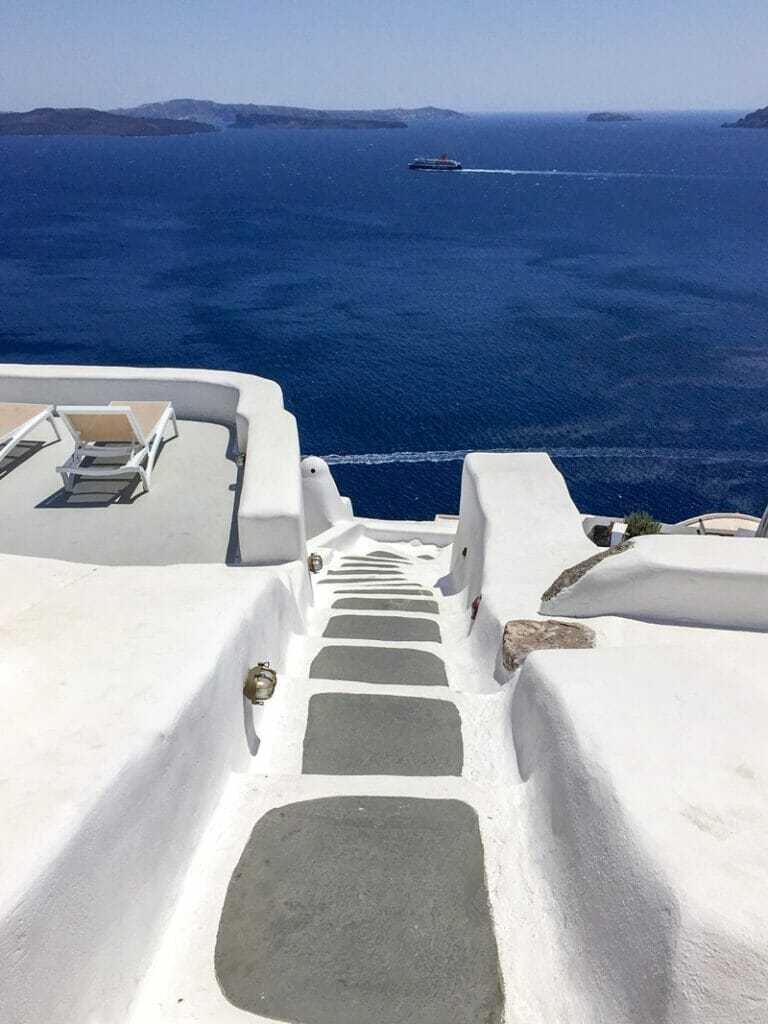 Concrete stairs in Santorini Greece
