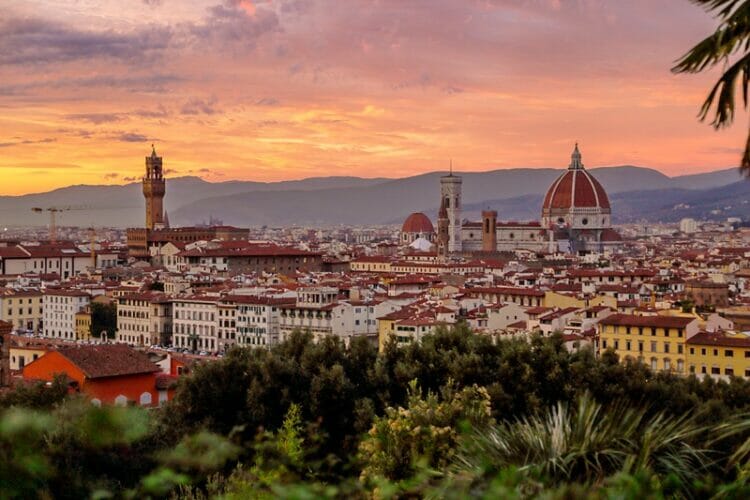 Duomo of Florence at sunset in italy