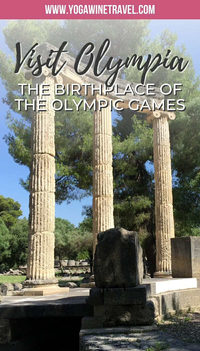 Ruins at Olympia in Greece with text overlay