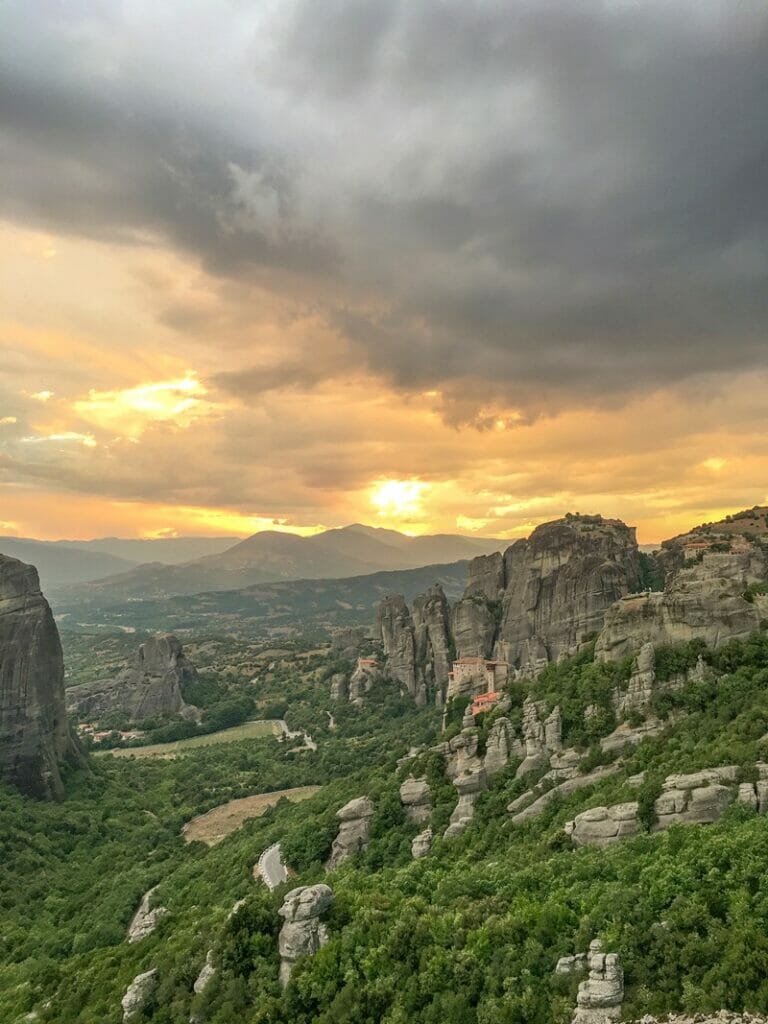 Sunset from Psaropetra lookout in Meteora Greece
