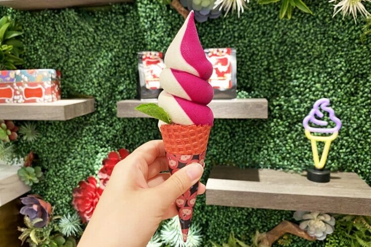 Dragonfruit and oat milk soft serve from DAMA in Hong Kong