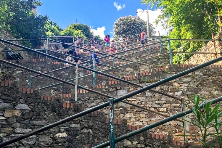 Stairs to train station in Corniglia in Cinque Terre Italy