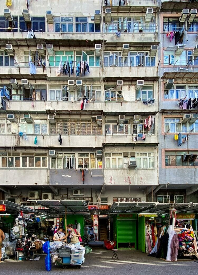 Buildings and fabric market in Sham Shui Po Hong Kong