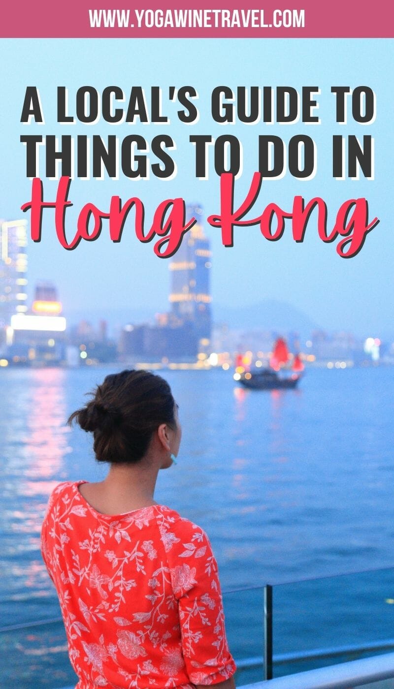 Woman looking at Victoria Harbour in Hong Kong with text overlay