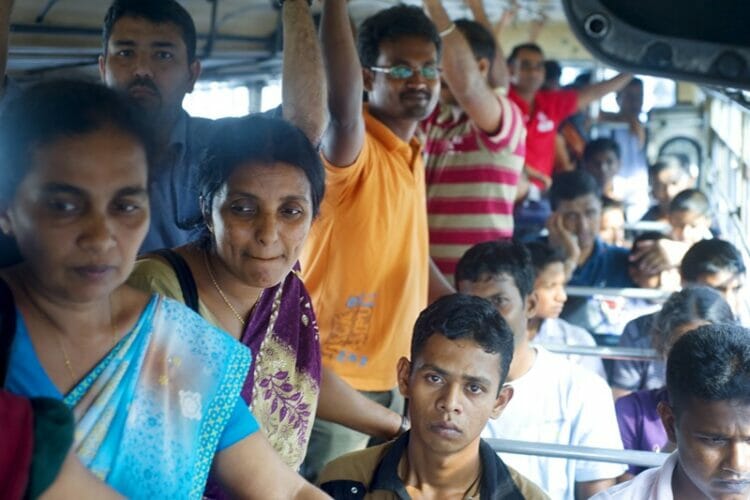 Sri Lankan people inside public bus