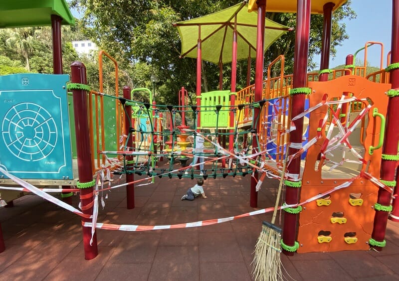 Closed off playgrounds in Hong Kong