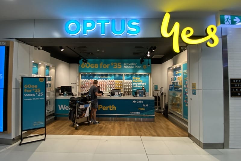 Optus shop in T1 of Perth International Airport